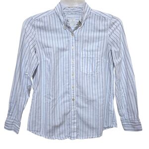 GAP Shrunken Boyfriend White and Blue Striped Shirt Women's Size S Oxford Button